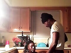 Black french sister brother Has a Quick Kitchen Fuck