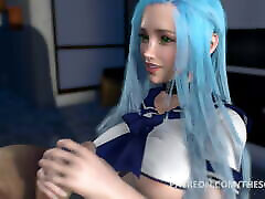 3D uma rides ANime Hentai Busty Girl giving a HANDJOB