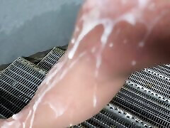 sperm on legs at stairwell