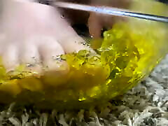 Yellow Jell-O between my toes!