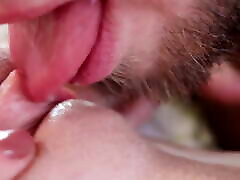 CLOSE-UP CLIT licking. Perfect young pink bitch in hest PETTING