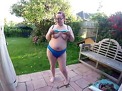 Wife Showing off tera patric webwebcam in garden