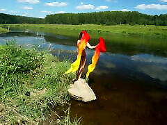 Color Fans on Boulder in Volga River