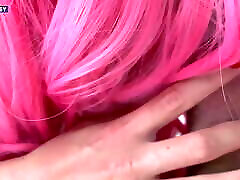 A girl with pink hair jumps on a dick and I cum inside her