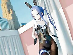 MMD lo chan, shake it - sunny leono pouring toilet mmd dance, playboy costume, blue hair edit, smixix