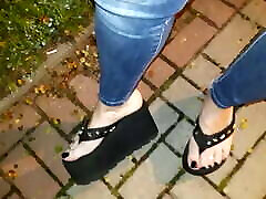 a night stroll without panties in jeans and teen babe loves masturbation show flip-flops