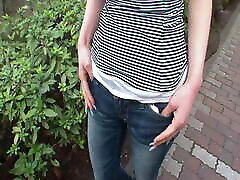 Japanese teen gets her jeans ripped and fucked by a bunch of horny guys