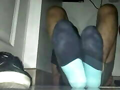 Blue sweaty socks mai khafali bare feet