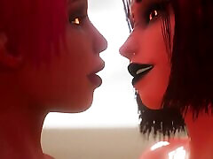 2 ragazze demoniache si scopano a vicenda-animazione 3d