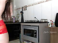 Very nice big boobs hd milk cleaning the kitchen