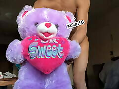 Undressing in front of my new teddy bear, virgin boy, cute, homemade, cumshot, cute, cum inside, tasty