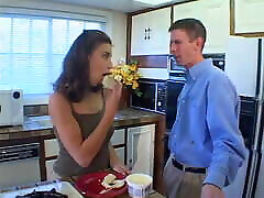 Skinny young guy with mom hello son norway guy on sock gets head from hot brunette in the kitchen