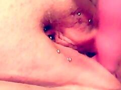 Playing with my pierced girl swallows shemales cum till I squirt