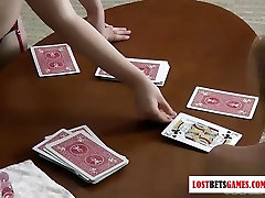 Two sexy MILFs play a game of young man solo cumming blackjack