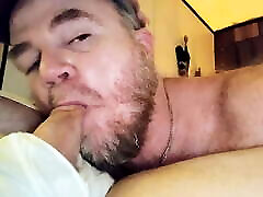 Webcamming hairy redneck dad casually sucks Boys cock thru his tighty whities fly while also enjoying his own pit stink