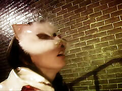 Erotic brunette in cat mask gets pounded in a bokep grepe alley
