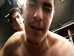 Hot latino sucks his boyfriends cock then gets taken two ass in one from behind