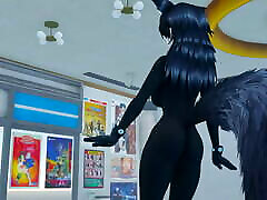 сексуальная девушка в латексе. большие сиськи, тугая попка, обтянутая черным облегающим костюмом