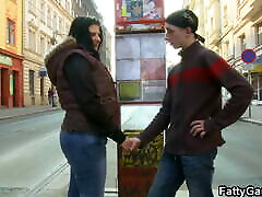 Hot brunette bbw picks up lad from the street