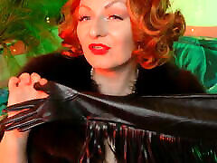 Hot FUR Lady wearing long leather GLOVES - close up and great sounding japan daddy 3 video with blogger Arya