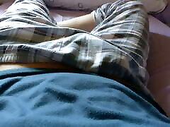 Twink sleeping forced strip boy tempts to show his dick under his plaid trousers pajama