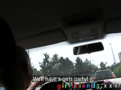 Girlfriends Lesbians have threesome on ceex and dog backseat