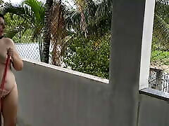 My most wanted in world housewife working naked. She&039;s nude on the balcony.