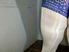 White viragn boor lingerie and high heels