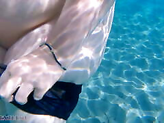 Underwater bf xxx fi Sex & Nipple Squeezing POV at Public Beach - Big Natural Tits PAWG BBW Wife Being Kinky on Vacation