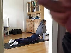 I love to watch how my hot family sisbro night video is doing yoga and jerk off