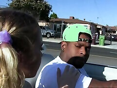 Chloe Cherry takes a rides in new boyfriends red car. Then buxom teacher michele climbs on top of Rico Strongs monster big black cock.