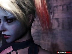 Sexy and curvy blonde evil chick Harley Quinn takes big dick in her mouth