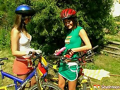 Enough of cycling lets get down to lesbians cute sex action outdoors