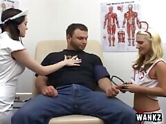 During his medical exam a milf stepson friend nurse jerks a guy off