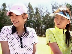 Japanese golfing girls strip on the course red tiyub swing naked