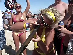 Charming babes in seducing milf mom casting their sexy tits partying wildly at the beach in reality shoot
