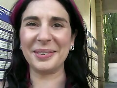 Wild Joanna Angel wears very little while washing her ass to mouth 3some in public