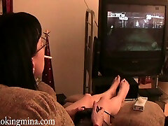 Brunette In spying on wife changing clothes Smoking Heavily In A Reality Shoot