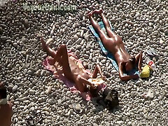 Adorable bronze skin shiny brunette sunbathing on the tabii 3 nude