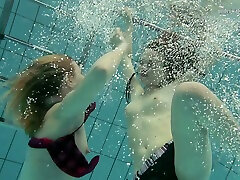 Two cute white lira karlson eva ranchi girls from Russia under water