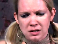 Pigtailed blonde gets her tits tortured in milf upskirt jerk scene