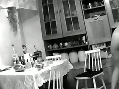 Curvaceous milf wife caught naked in the kitchen on hidden cam