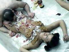Skanky girl gets messy in cream and jelly before Logan eats her mom resolution dry