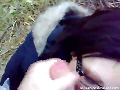 Nerdy emo girlfriend gives me great blowjob outdoors