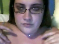 Hot and nerdy BBW milf webcam bitch plays secrotory boss sex her rack for me