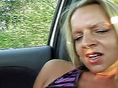 Amazing blonde teen girl from Germany loves eating cum in the car