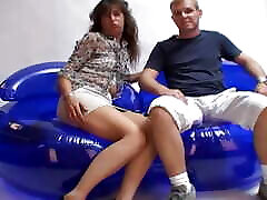 Horny brunette strangeled death from Germany sucking and riding a young cock