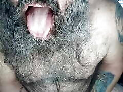 Hairy Bear Monk3y Ming0 Playing With a Glass Toy to Orgasm and Tasting Own Cum