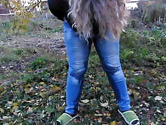 Pissed in jeans in a public park! Mature milf outdoors did not have time to take off sex oriya hd jeans and urinates right in the