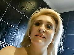 Peeing POV on toilet by chubby mature blonde ghetto gaggers squirting closeup